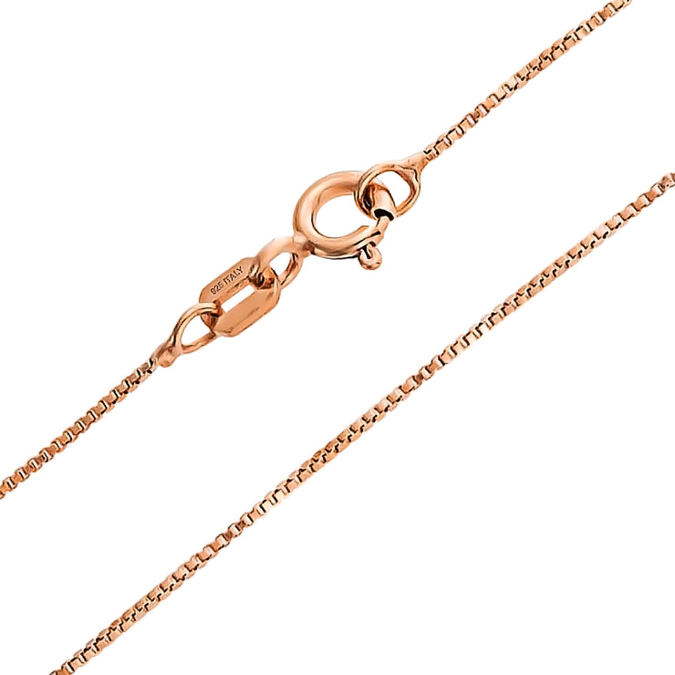 Plain Simple 0.8MM Thin Rose Gold Box Chain Necklace Sterling Silver 16-18 Inch
