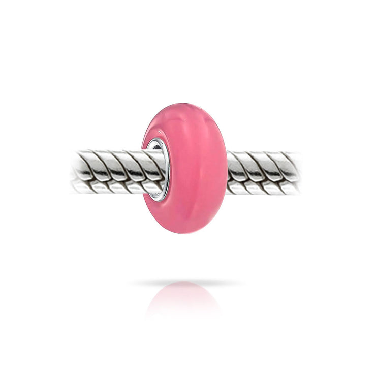 Set of 3 Breast Cancer Survivor Pink Ribbon Glass Spacer Charm Bead Silver Core