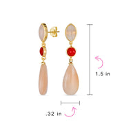 Unique Rose Quartz Dangle Gemstone Earrings in Gold with Multi-Tier Design