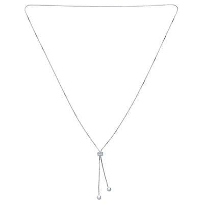 Minimalist CZ Geometric Drop Necklace with Round Ball Linear Lariat Tassel