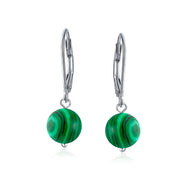 Set of 3 Fuchsia Brown Tiger-Eye Green Malachite Drop Ball Earrings Silver 8MM