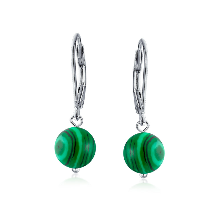 Set of 3 Fuchsia Brown Tiger-Eye Green Malachite Drop Ball Earrings Silver 8MM