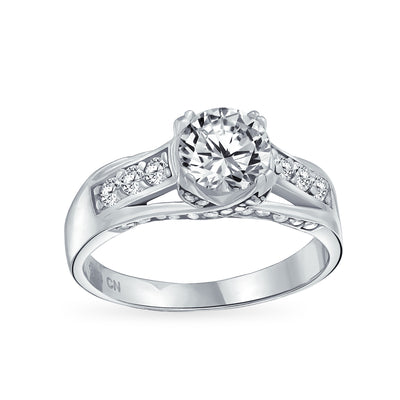 1.5CT Round Brilliant CZ Criss Cross Solitaire Engagement Ring in Sterling Silver