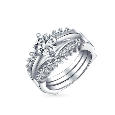 Cocktail Statement Ring: 1CT Round Solitaire CZ Band Guard Enhancer in Sterling Silver