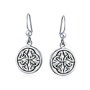 Medallion Shield Celtic Knot Circle Dangle Earrings Sterling Silver