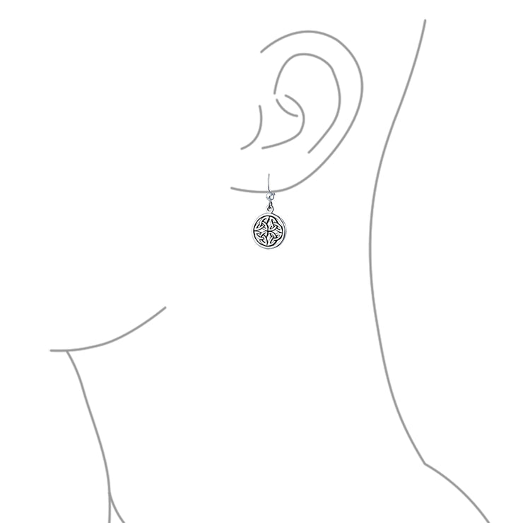 Medallion Shield Celtic Knot Circle Dangle Earrings Sterling Silver