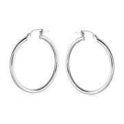 Round Tube Thin Hoop Earrings High .925 Sterling Silver 1 5 Inch Dia