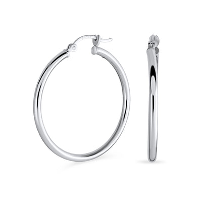 Round Tube Thin Hoop Earrings High .925 Sterling Silver 1 5 Inch Dia