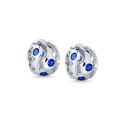 Set of 2 Wave Royal Blue Cubic Zirconia Charm Bead Simulated Sapphire Silver