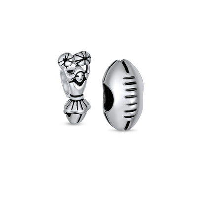 Set of 2 USA Rugby Sports & School Spirit Cheerleader Charm Bead Sterling Silver