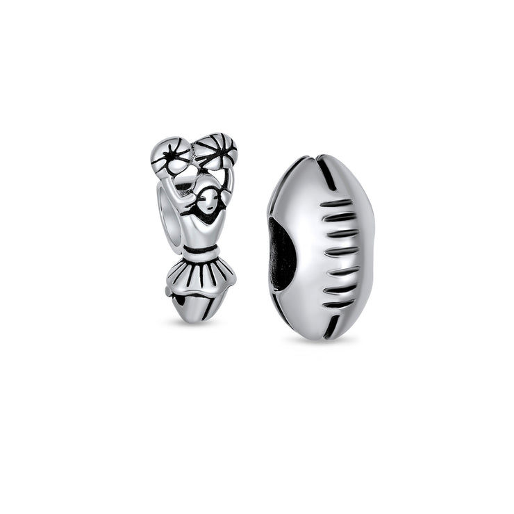 Set of 2 USA Rugby Sports & School Spirit Cheerleader Charm Bead Sterling Silver