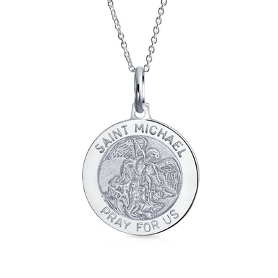 Religious Saint Michael Patron Military Police Security Worker Necklace Silver