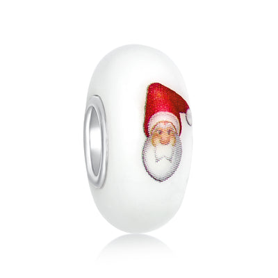 White Red Murano Glass Christmas Charm Bead for European Bracelets