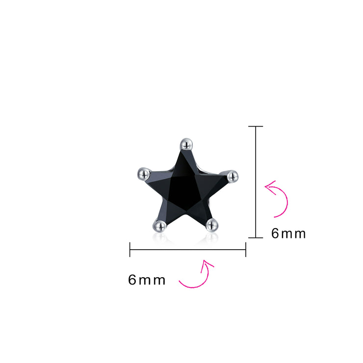 Set of 2 Small Black & Clear Celestial USA CZ Star Stud Earrings Sterling Silver