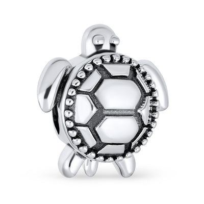 Nautical Sea Turtle Charm Bead in Oxidized Sterling Silver for European Bracelets