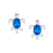 Nautical Blue Opal Sea Turtle Stud Earrings in Sterling Silver, 13MM