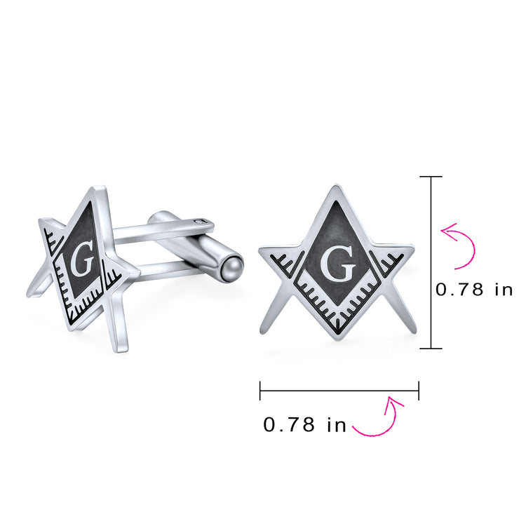 Set of 2 Freemasons Compass Symbol Shirt Cufflink Black Enamel Gold Plated