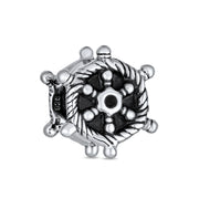 Set of 2 Nautical Boat Ship Wheel and Anchor Rope Charm Bead Sterling Silver