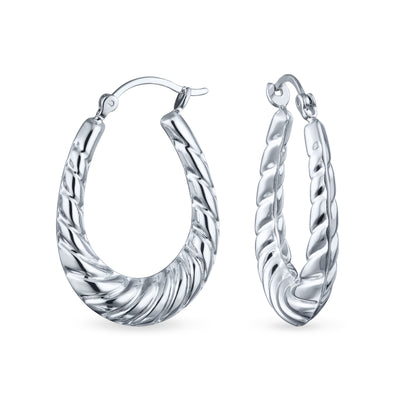 Boho Tribal Hoop Huggie Earrings Lightweight Sterling Silver Oval Tube Design