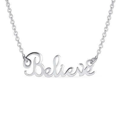 Sideways Station Pendant Necklace with Dainty Cursive Script Letters in Sterling Silver