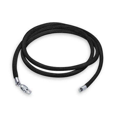 Black Satin Silk Cord Necklace Silver Plated 18 Inch