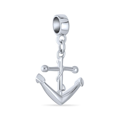 Nautical Boat Anchor Travel Dangle Charm Bead Sterling Silver for Bracelets