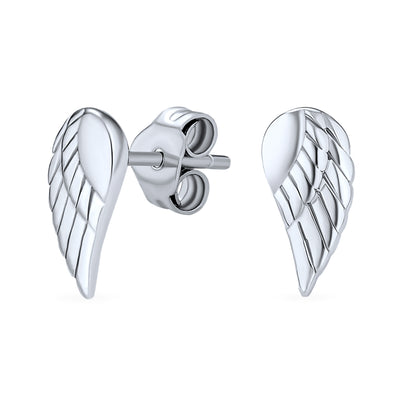 Tiny Spiritual Guardian Angel Wing Feather Stud Earrings .925 Sterling Silver