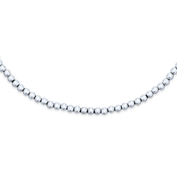 Traditional Sterling Silver 6MM Bead Strand Necklace for Teens Shiny Polished