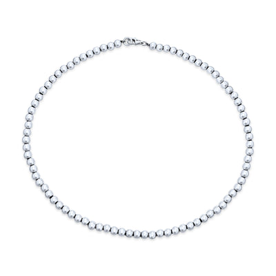 Traditional Sterling Silver 6MM Bead Strand Necklace for Teens Shiny Polished