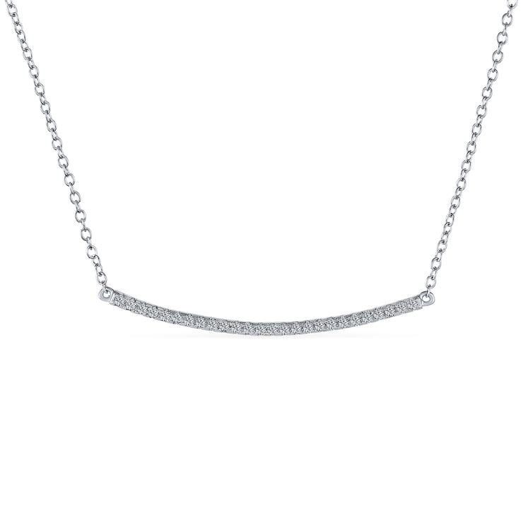 Minimalist Modern CZ Bar Sideways Pendant Necklace in Sterling Silver