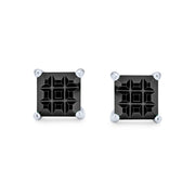 Geometric Black Square Princess Cut CZ Stud Earrings for Men in Sterling Silver