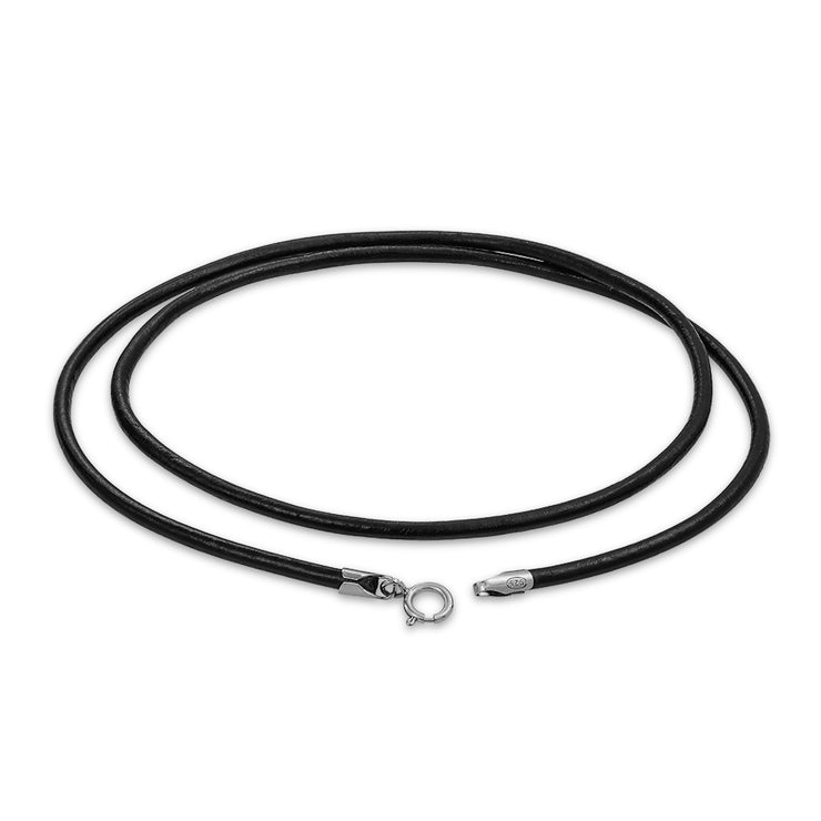Genuine Black Leather Cord Necklace Sterling Silver Clasp 16, 20 and 24 Inch