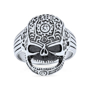 Day Of Dead Caribbean Pirate Skull Head Signet Ring Stainless Steel