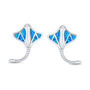 Blue Inlay Created Opal Stingray Stud Earrings Sterling Silver