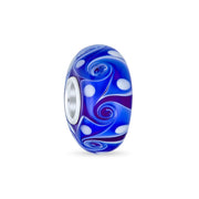 Set of 4 Murano Glass Charm Bead Blue Aqua Wave Swirl Spacer Silver Core
