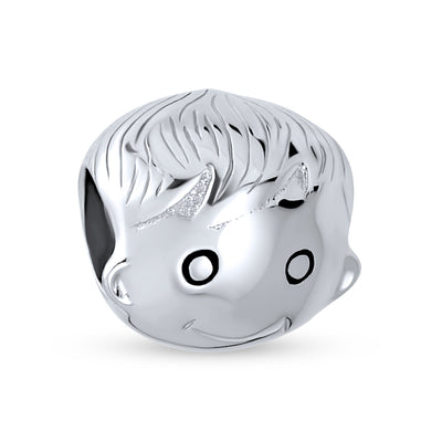 Smiling Child Boy Face Son Charm Bead .925Sterling Silver