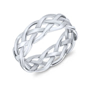 Open Wire Wheat Weave Rope Braid Cable Band Ring .925 Sterling Silver