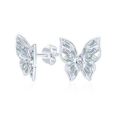 Delicate 3D Garden Fluttering Butterfly Stud Earrings Sterling Silver