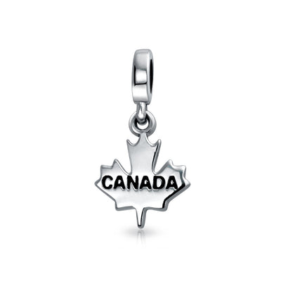 Canadian Maple Leaf Dangle Charm Bead for European Bracelet Oxidized Silver