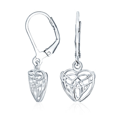 Delicate Celtic Knot Dangle Earrings Sterling Silver Heart Shape for BFF Friendship