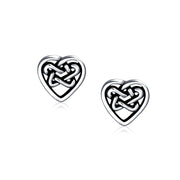 Heart Love Celtic Friendship Knot Stud Earrings .925 Sterling Silver