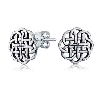 Small Floral Medallion Shield Celtic Knot Disc Stud Earrings Sterling Silver