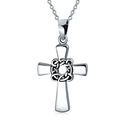 Celtic Knot Eternal Cross Pendant Sterling Silver Necklace 1.4 inch