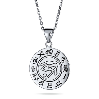 Unisex Mystic Eye of Horus Pendant Necklace in Oxidized Sterling Silver