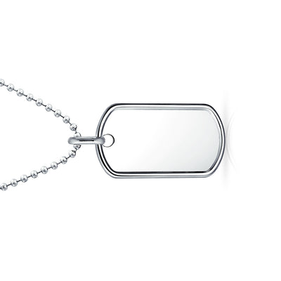 Men's Large Army Dog Tag Pendant Necklace Sterling Silver Ball Chain 18-20 Inch