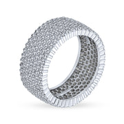 Pave 5 Row Wide CZ Wedding Eternity Band Ring .925 Sterling Silver