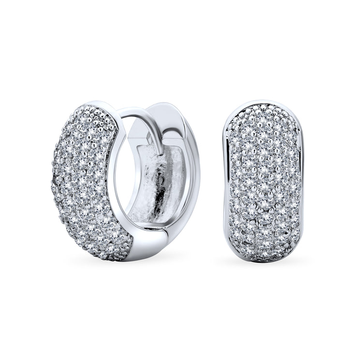 Bridal 5 Five Row Cubic Zirconia CZ Wide Hoop Earrings Silver Plated