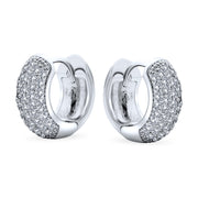 Bridal 5 Five Row Cubic Zirconia CZ Wide Hoop Earrings Silver Plated