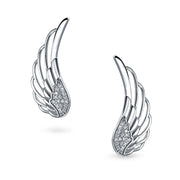 Angel Wing Feather Ear Climbers Earrings CZ Crawler Sterling Silver