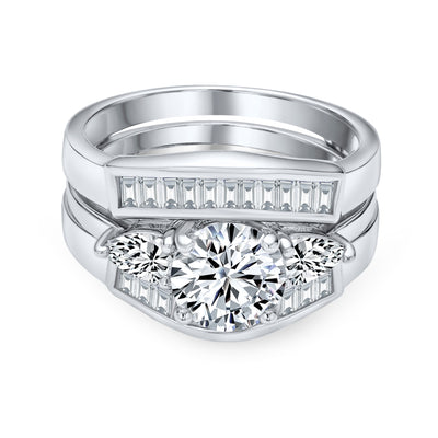 2 CT Cubic Zirconia Cocktail Statement Ring with Solitaire & Baguette Band in Sterling Silver